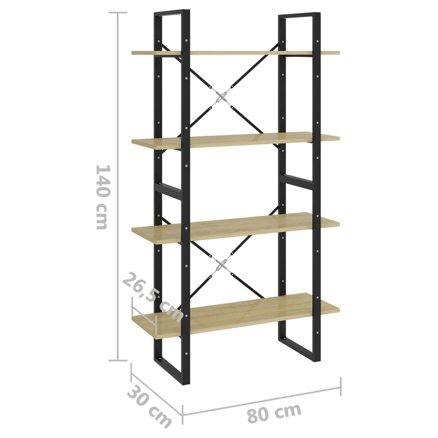 Boekenkast Met 4 Schappen Spaanplaat Sonoma Eiken 80 x 30 x 140 cm Bewerkt hout