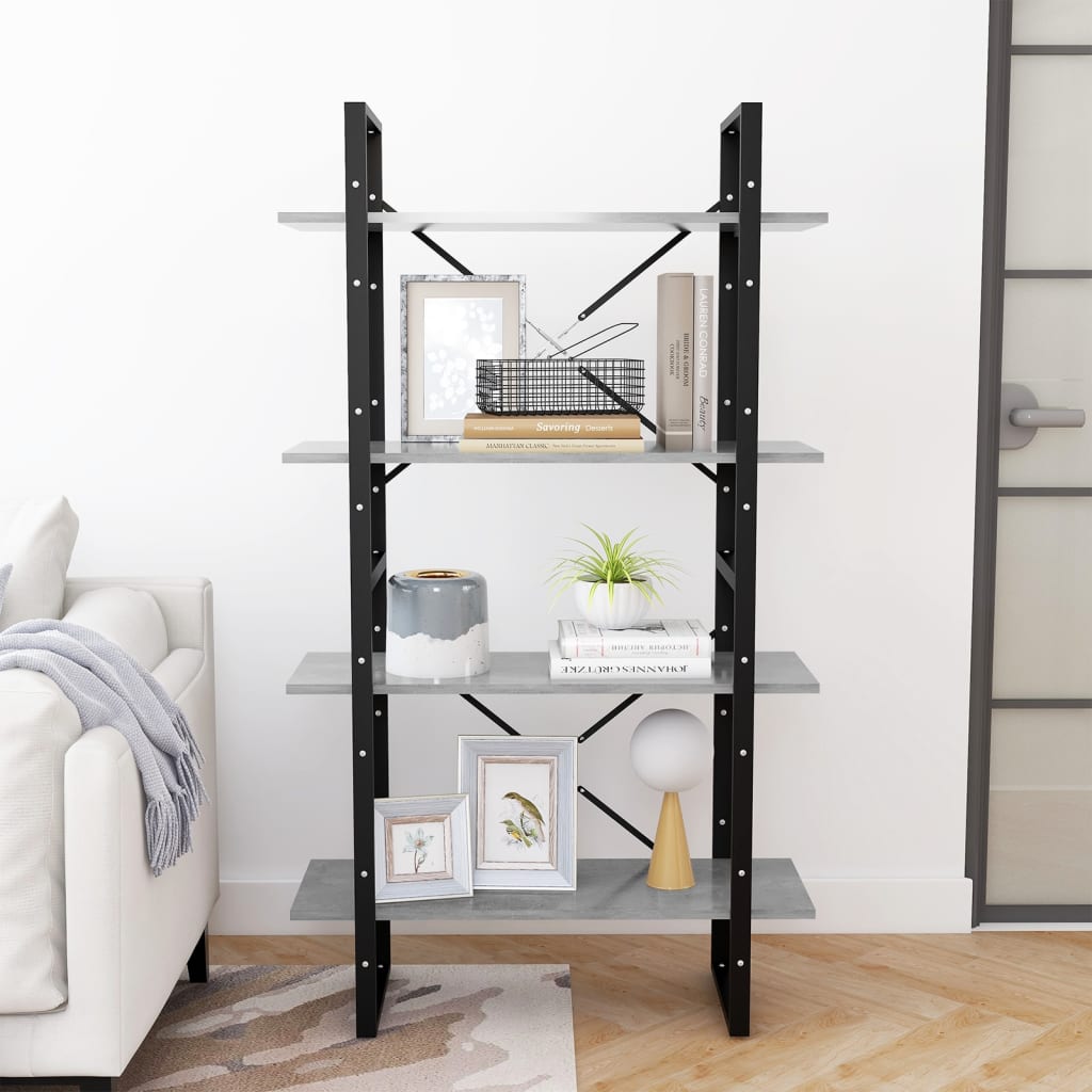 Boekenkast Met 4 Schappen Spaanplaat Betongrijs 80 x 30 x 140 cm Bewerkt hout