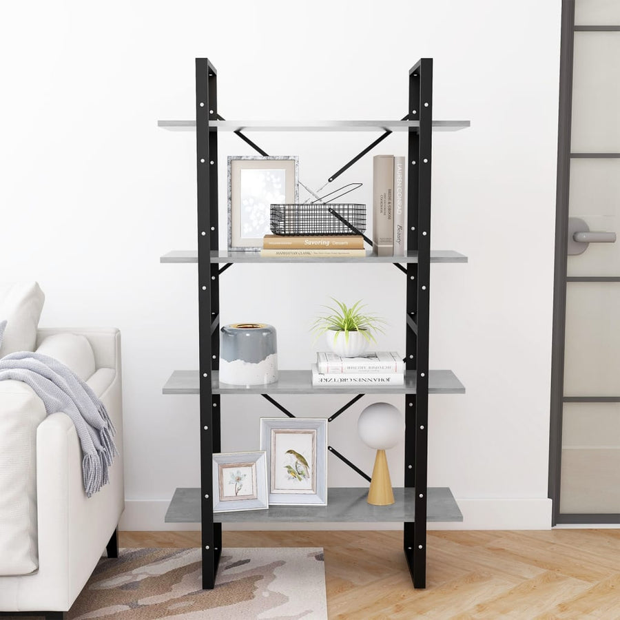 Boekenkast Met 4 Schappen Spaanplaat Betongrijs 80 x 30 x 140 cm Bewerkt hout