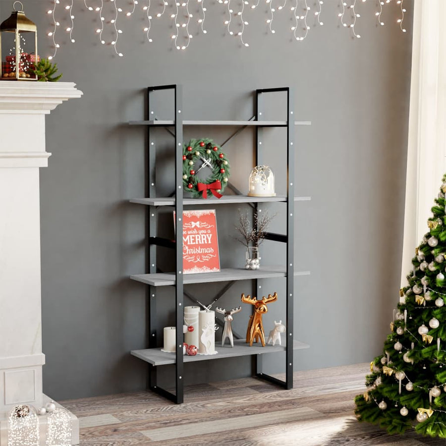 Boekenkast Met 4 Schappen Spaanplaat Betongrijs 80 x 30 x 140 cm Bewerkt hout