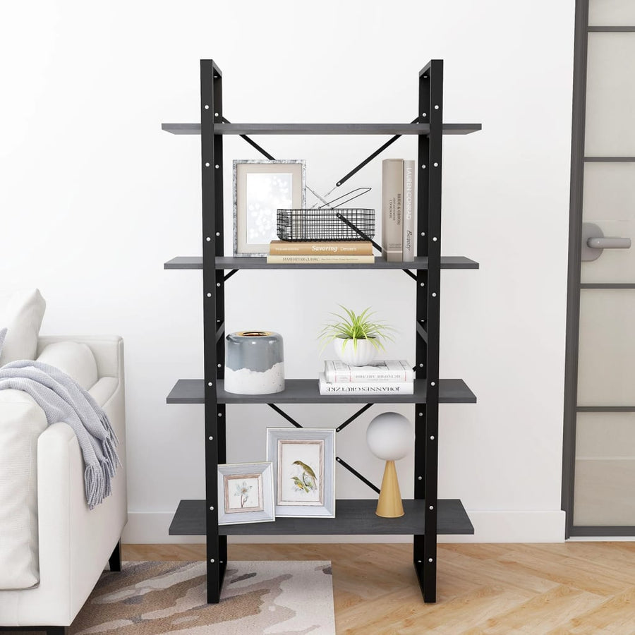 Boekenkast Met 4 Schappen Massief Grenen Grijs 80 x 30 x 140 cm Hout
