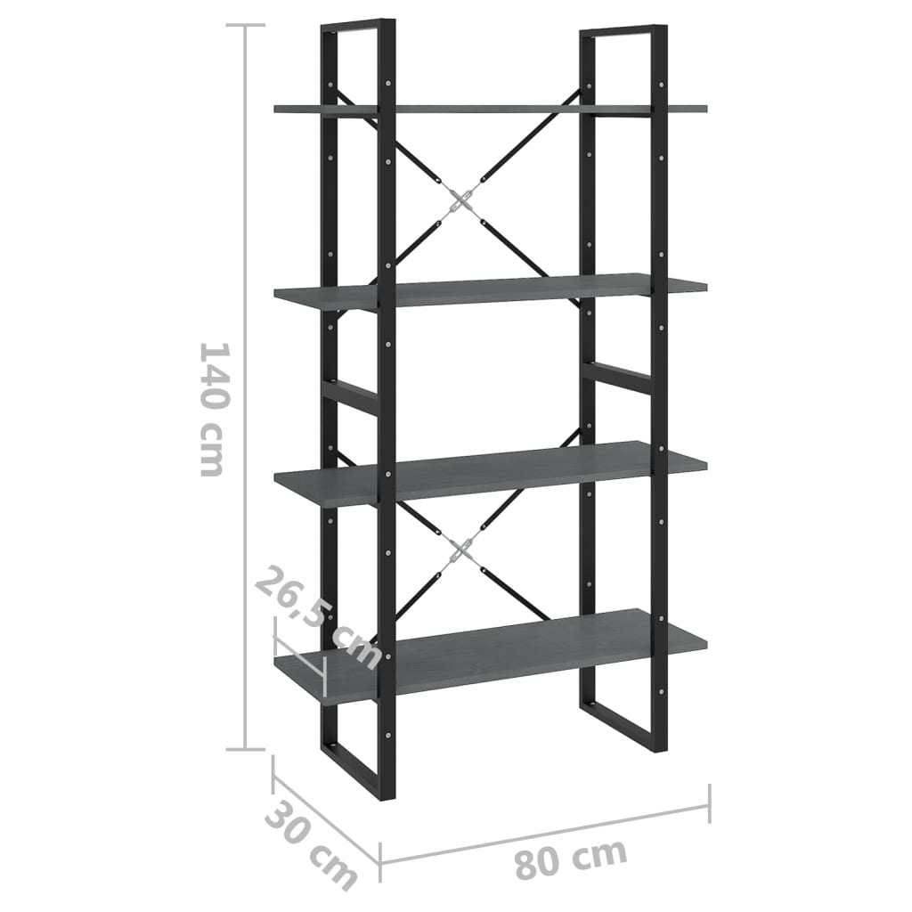 Boekenkast Met 4 Schappen Massief Grenen Grijs 80 x 30 x 140 cm Hout
