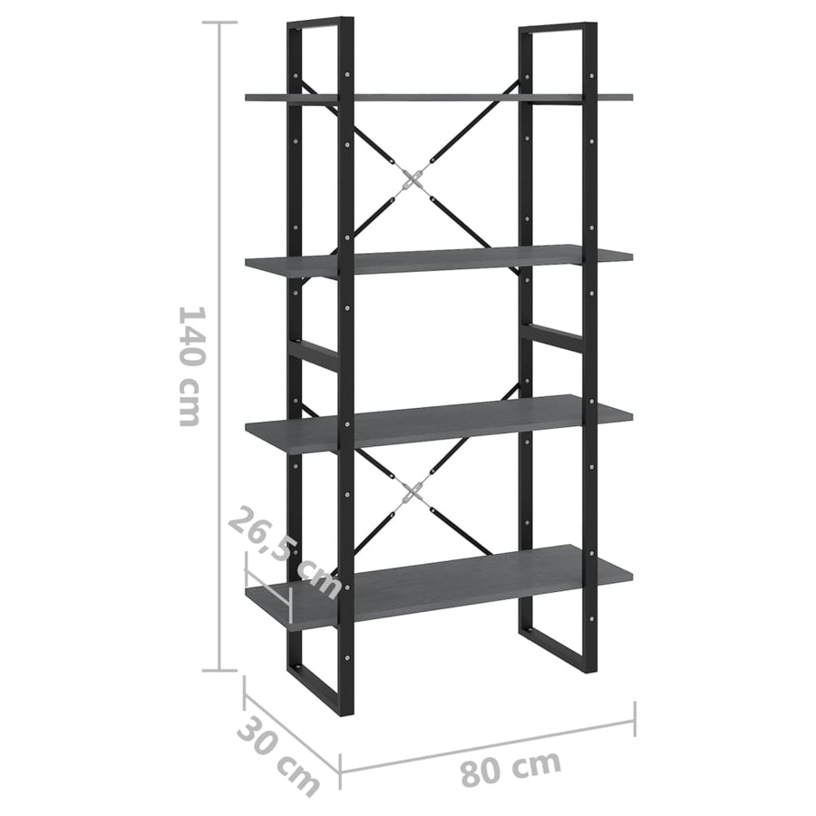 Boekenkast Met 4 Schappen Massief Grenen Grijs 80 x 30 x 140 cm Hout