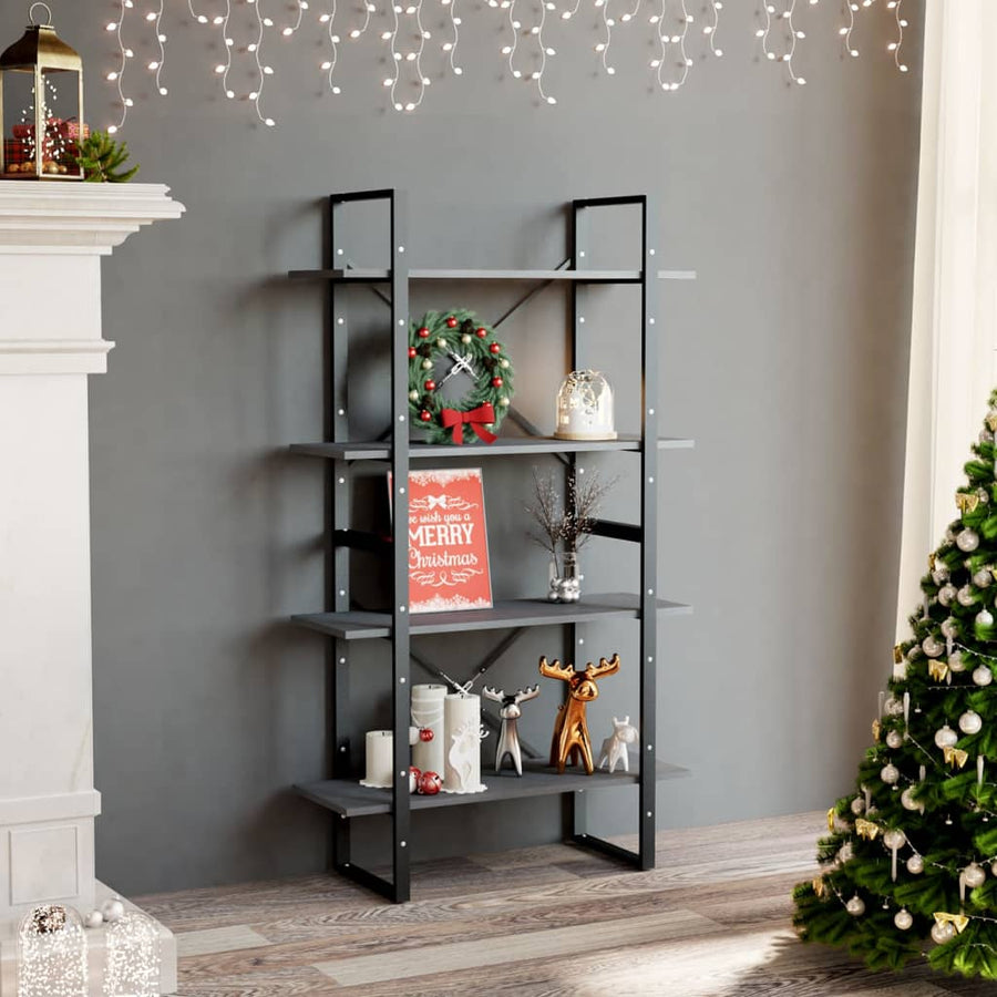 Boekenkast Met 4 Schappen Massief Grenen Grijs 80 x 30 x 140 cm Hout
