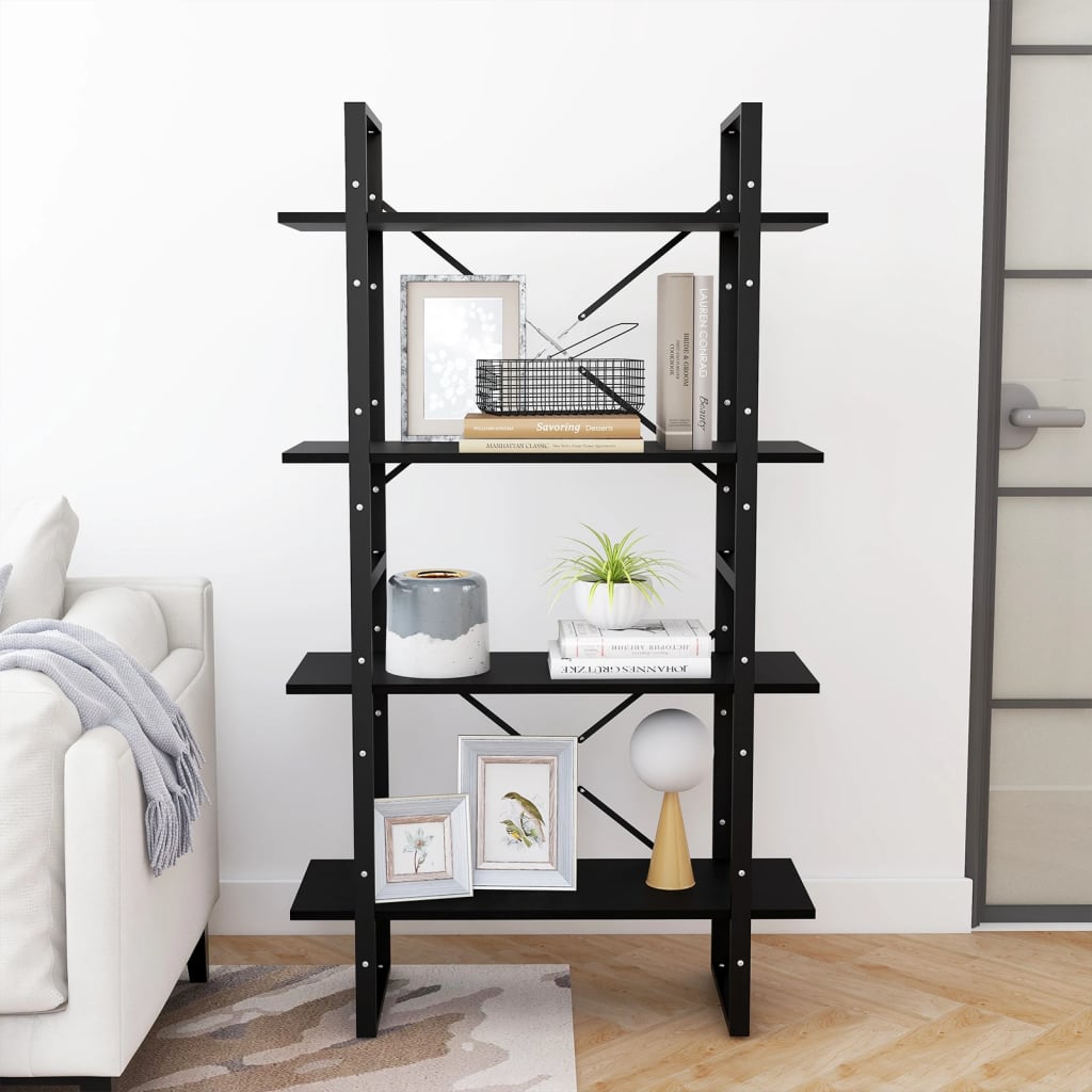 Boekenkast Met 4 Schappen Massief Grenen Zwart 80 x 30 x 140 cm Hout