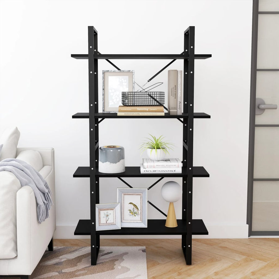 Boekenkast Met 4 Schappen Massief Grenen Zwart 80 x 30 x 140 cm Hout