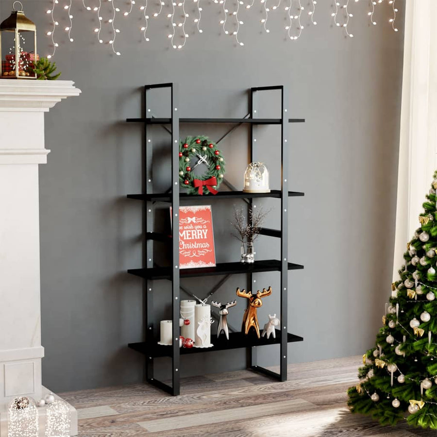 Boekenkast Met 4 Schappen Massief Grenen Zwart 80 x 30 x 140 cm Hout