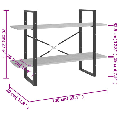 Boekenkast Met 2 Schappen Spaanplaat Betongrijs 100 x 30 x 70 cm Bewerkt hout