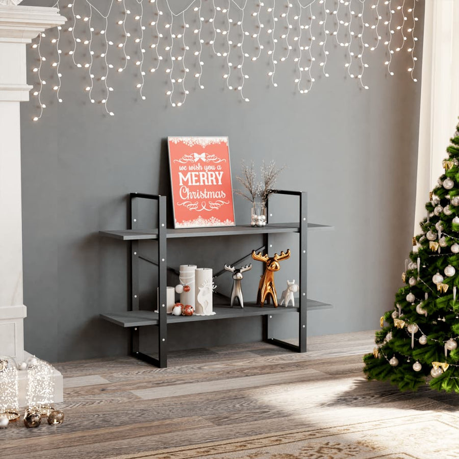 Boekenkast Met 2 Schappen Massief Grenen Grijs 100 x 30 x 70 cm Hout
