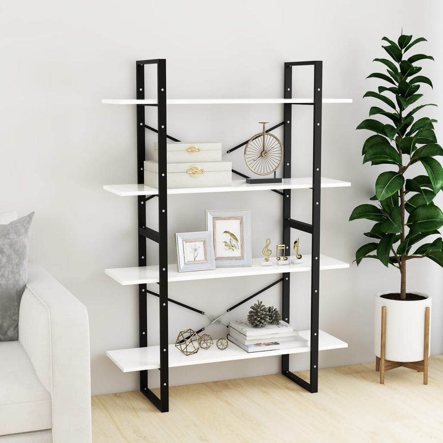 Boekenkast Met 4 Schappen Spaanplaat Wit 100 x 30 x 140 cm Bewerkt hout