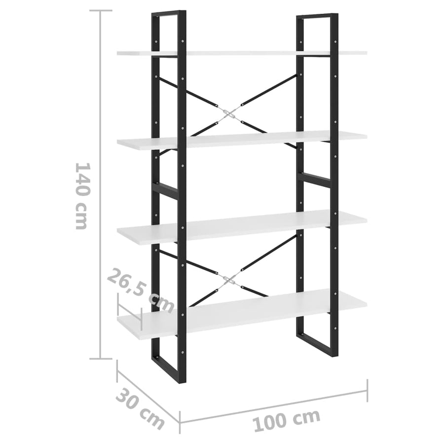 Boekenkast Met 4 Schappen Spaanplaat Wit 100 x 30 x 140 cm Bewerkt hout