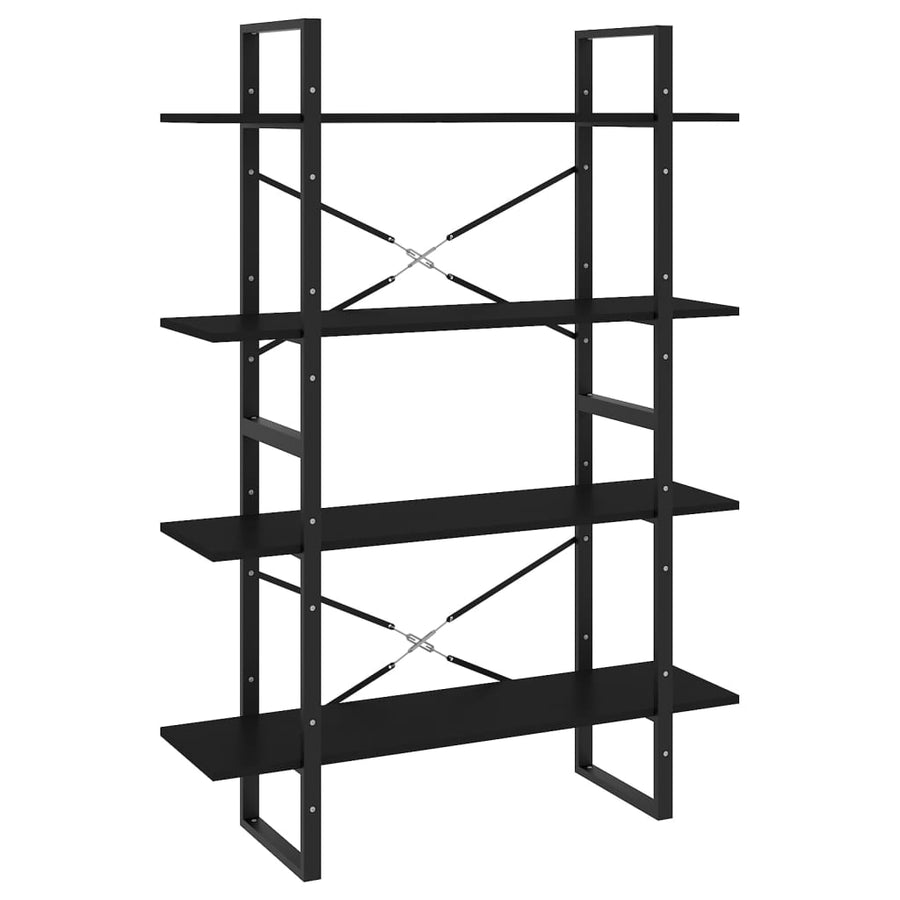Boekenkast Met 4 Schappen Spaanplaat Zwart 100 x 30 x 140 cm Bewerkt hout