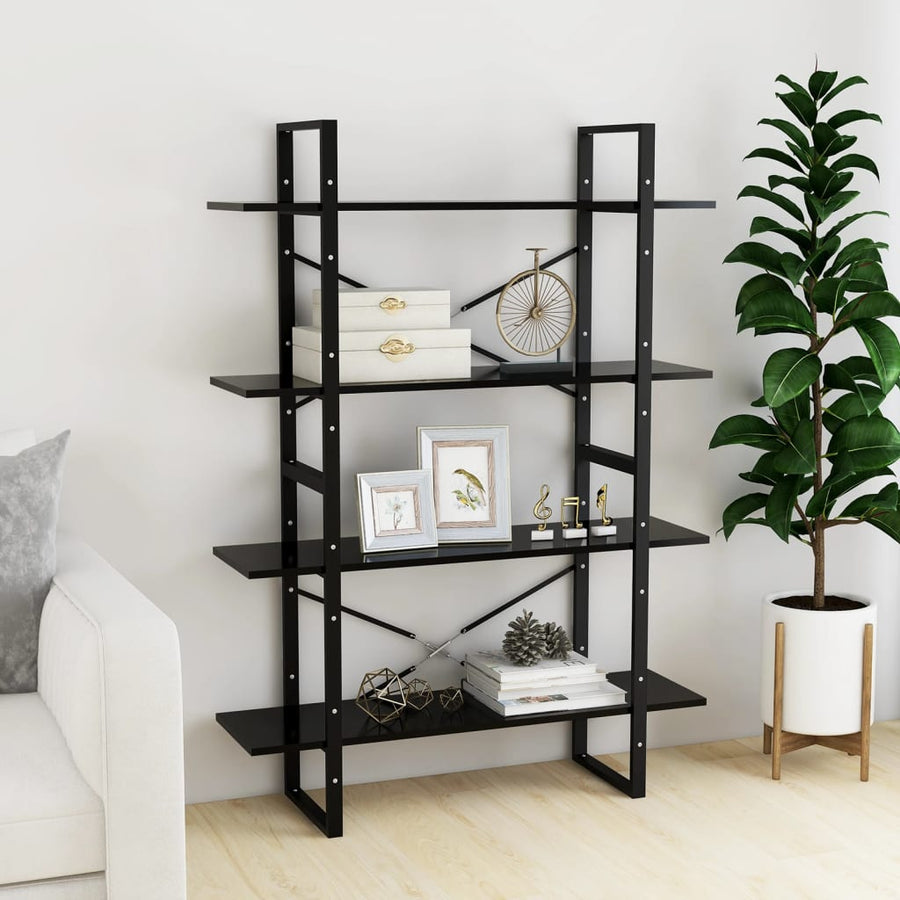 Boekenkast Met 4 Schappen Spaanplaat Zwart 100 x 30 x 140 cm Bewerkt hout