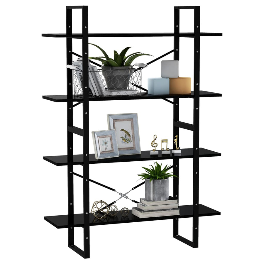 Boekenkast Met 4 Schappen Spaanplaat Zwart 100 x 30 x 140 cm Bewerkt hout