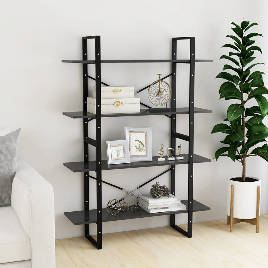 Boekenkast Met 4 Schappen Spaanplaat Grijs 100 x 30 x 140 cm Bewerkt hout
