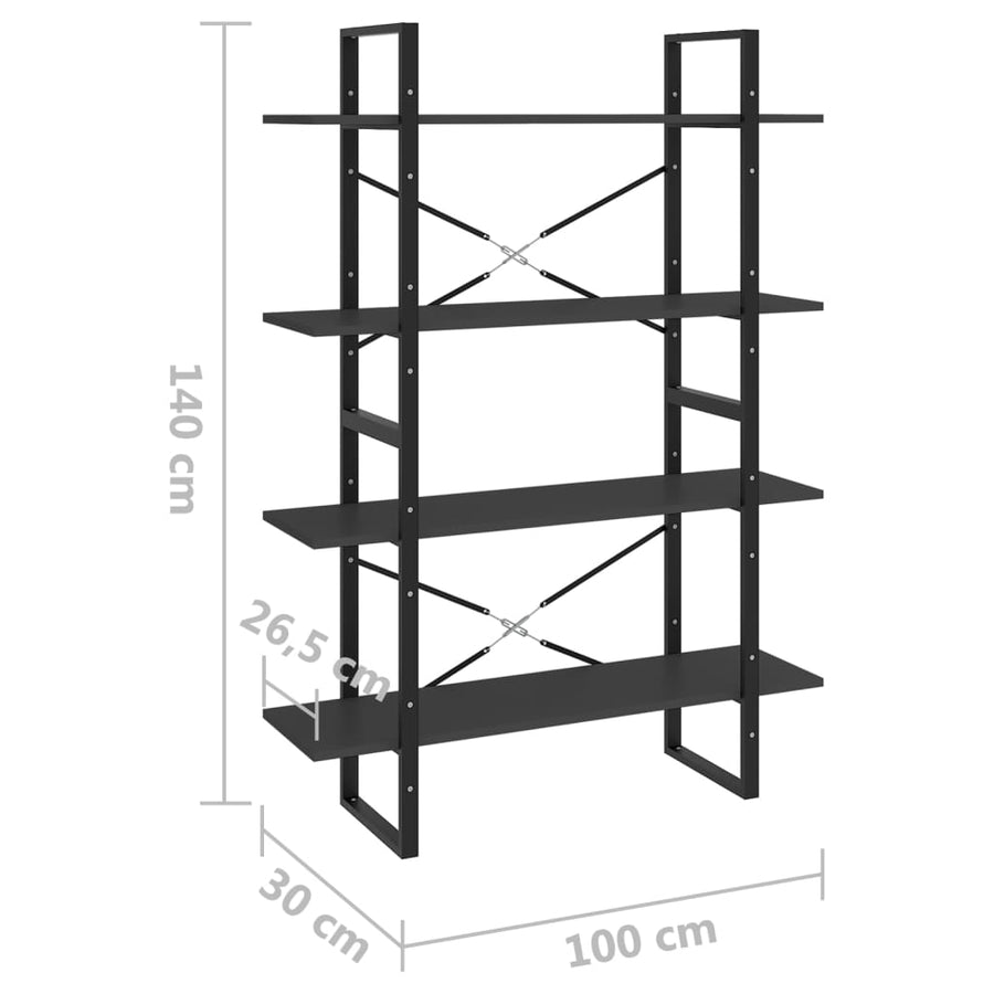 Boekenkast Met 4 Schappen Spaanplaat Grijs 100 x 30 x 140 cm Bewerkt hout