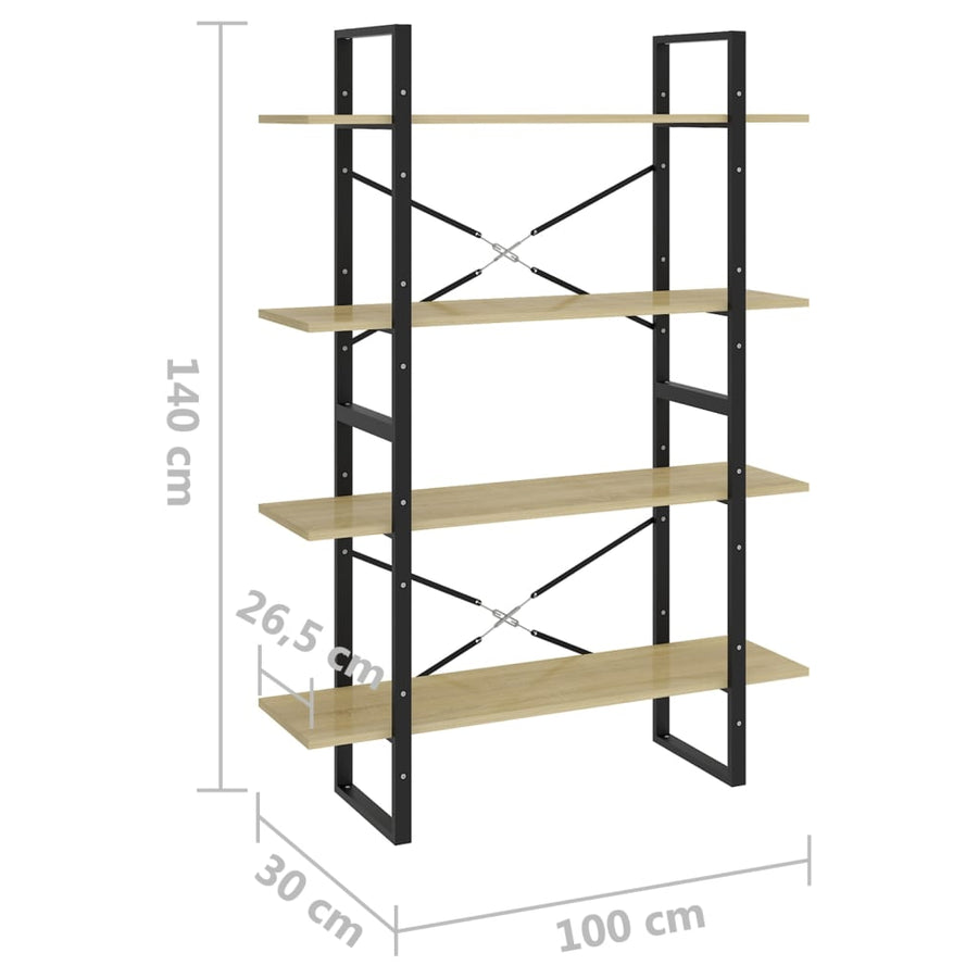 Boekenkast Met 4 Schappen Spaanplaat Sonoma Eiken 100 x 30 x 140 cm Bewerkt hout