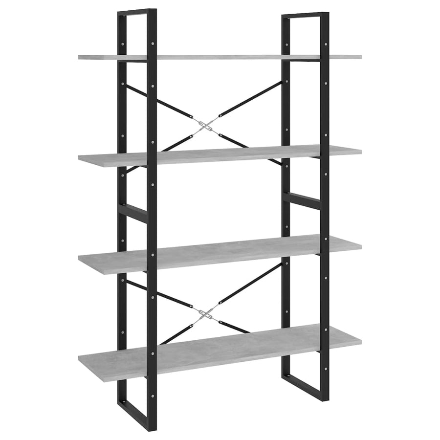 Boekenkast Met 4 Schappen Spaanplaat Betongrijs 100 x 30 x 140 cm Bewerkt hout