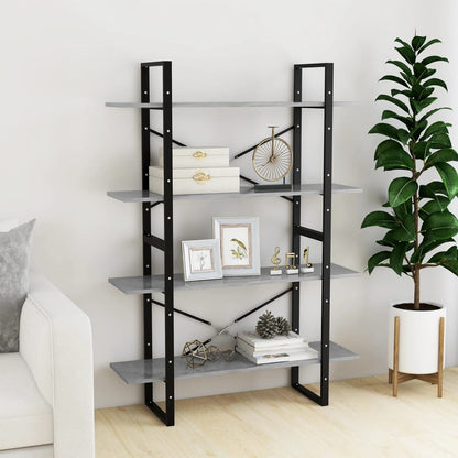 Boekenkast Met 4 Schappen Spaanplaat Betongrijs 100 x 30 x 140 cm Bewerkt hout