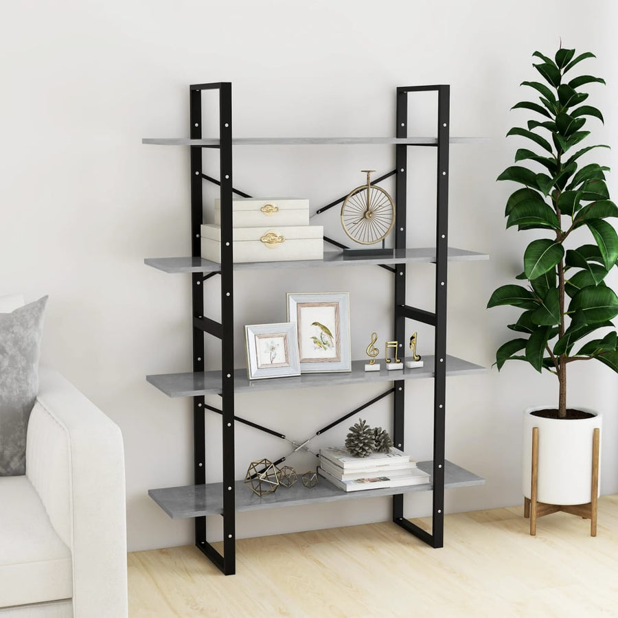 Boekenkast Met 4 Schappen Spaanplaat Betongrijs 100 x 30 x 140 cm Bewerkt hout