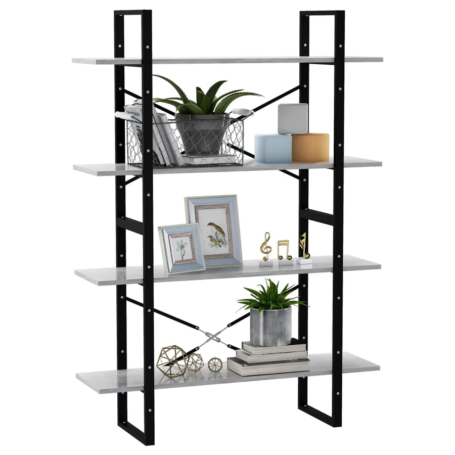 Boekenkast Met 4 Schappen Spaanplaat Betongrijs 100 x 30 x 140 cm Bewerkt hout