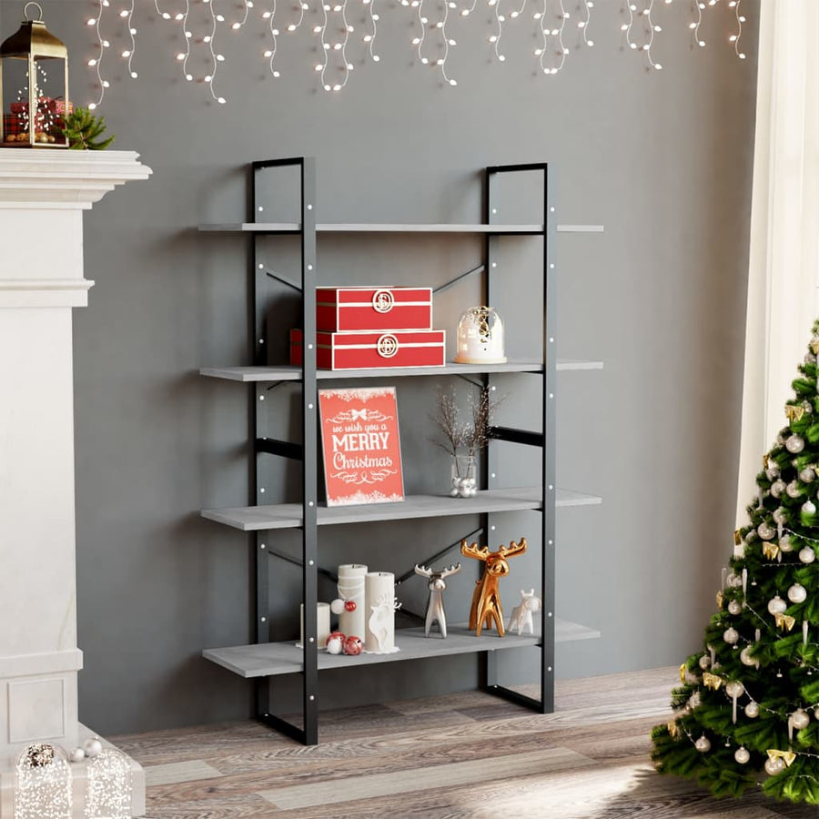 Boekenkast Met 4 Schappen Spaanplaat Betongrijs 100 x 30 x 140 cm Bewerkt hout
