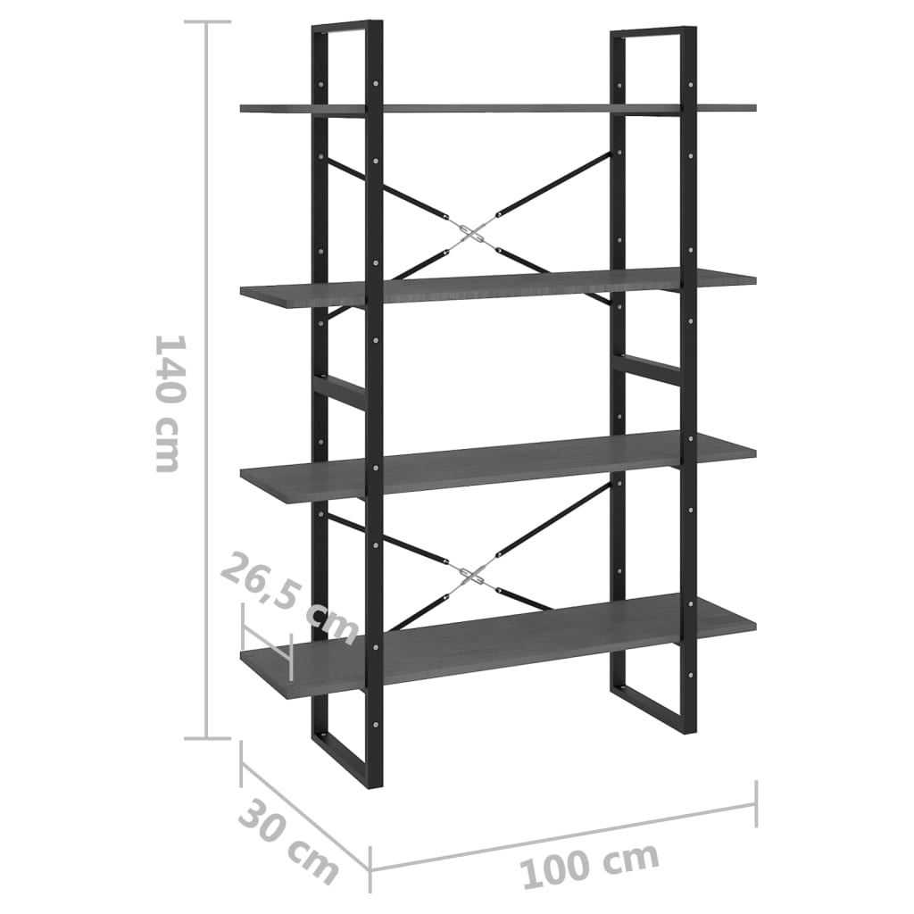 Boekenkast Met 4 Schappen Grenen Grijs 100 x 30 x 140 cm Hout