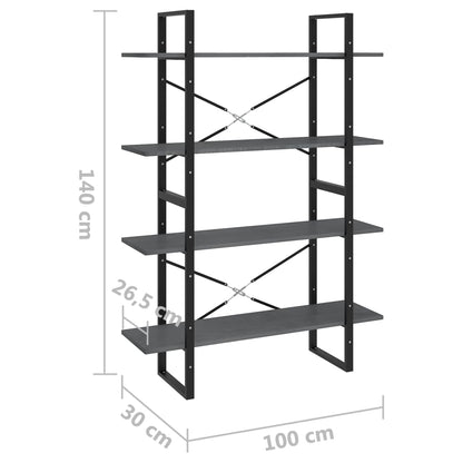Boekenkast Met 4 Schappen Grenen Grijs 100 x 30 x 140 cm Hout