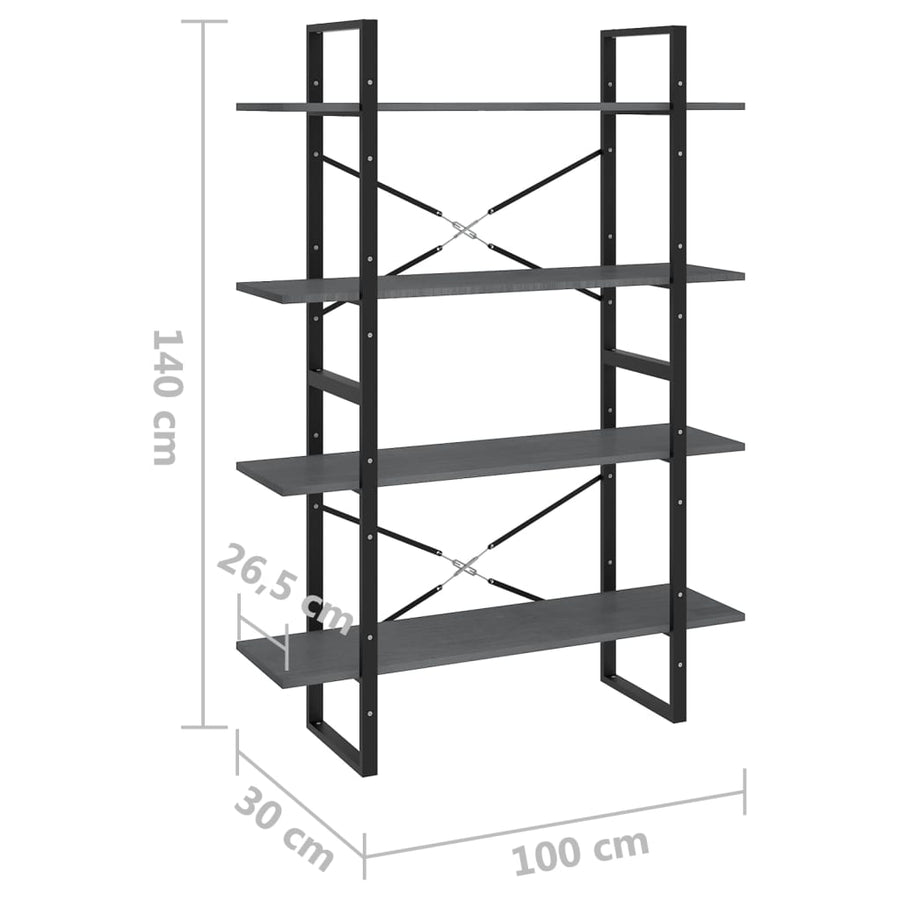 Boekenkast Met 4 Schappen Grenen Grijs 100 x 30 x 140 cm Hout