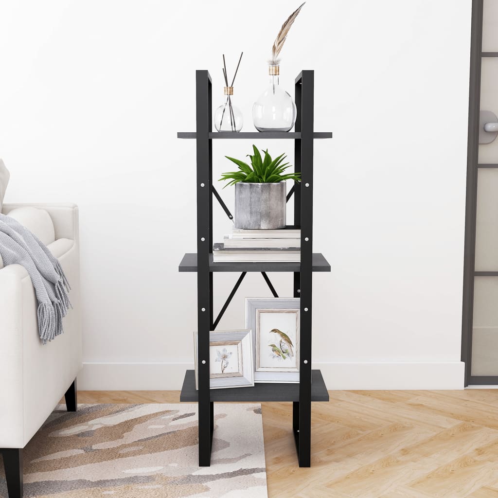 Boekenkast Met 3 Schappen Massief Grenen Grijs 40 x 30 x 105 cm Hout