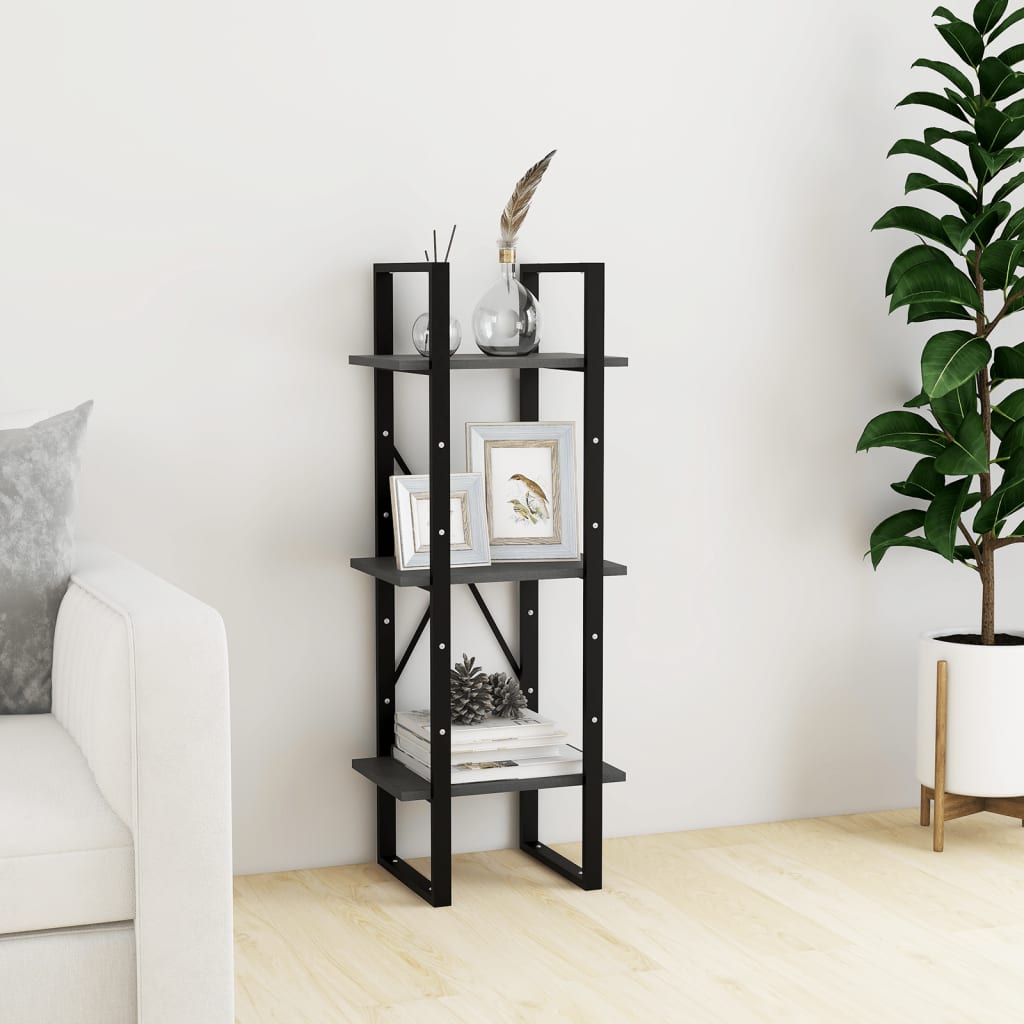 Boekenkast Met 3 Schappen Massief Grenen Grijs 40 x 30 x 105 cm Hout
