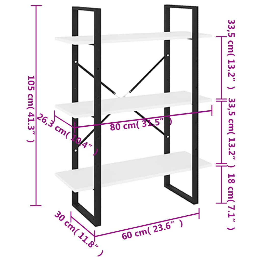 Boekenkast Wit 80 x 30 x 105 cm Bewerkt hout