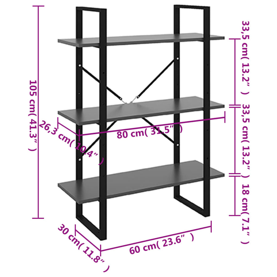 Boekenkast 80x30x105 cm spaanplaat grijs 80 x 30 x 105 cm Bewerkt hout