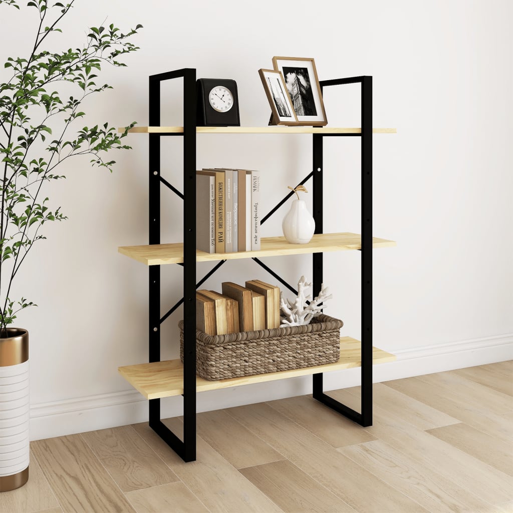 Boekenkast Met 3 Schappen Massief Grenen Naturel 80 x 30 x 105 cm Hout