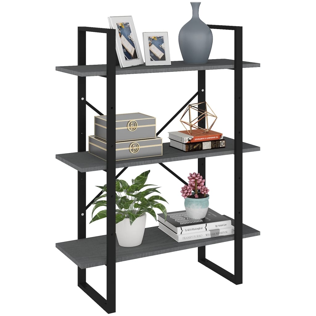 Boekenkast met 3 schappen 80x30x105 cm massief grenenhout grijs 80 x 30 x 105 cm Hout