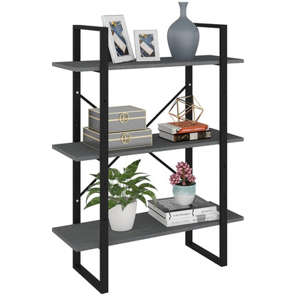 Boekenkast met 3 schappen 80x30x105 cm massief grenenhout grijs 80 x 30 x 105 cm Hout