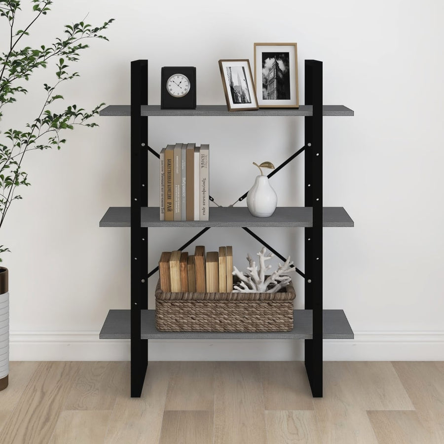 Boekenkast met 3 schappen 80x30x105 cm massief grenenhout grijs 80 x 30 x 105 cm Hout