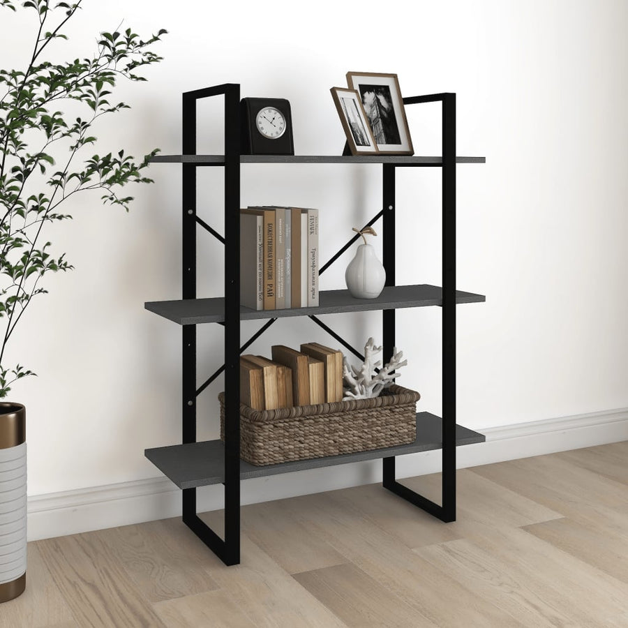 Boekenkast met 3 schappen 80x30x105 cm massief grenenhout grijs 80 x 30 x 105 cm Hout