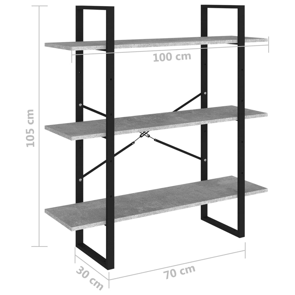 Boekenkast Spaanplaat Betongrijs 100 x 30 x 105 cm Bewerkt hout
