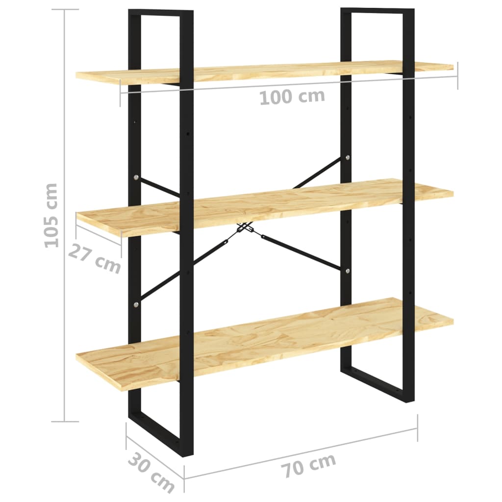 Boekenkast Met 3 Schappen Massief Grenenhout Naturel 100 x 30 x 105 cm solid pine wood