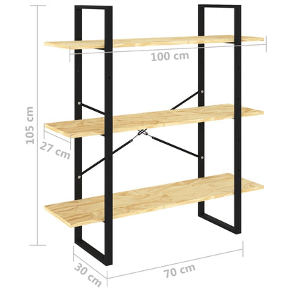 Boekenkast Met 3 Schappen Massief Grenenhout Naturel 100 x 30 x 105 cm solid pine wood