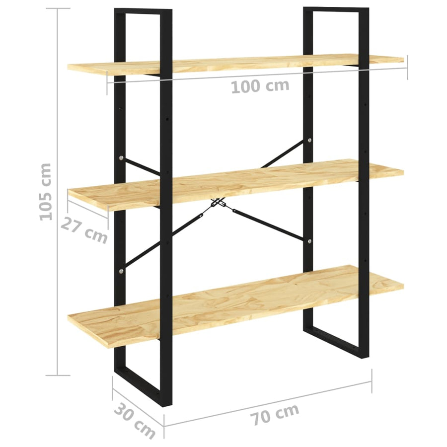 Boekenkast Met 3 Schappen Massief Grenenhout Naturel 100 x 30 x 105 cm solid pine wood