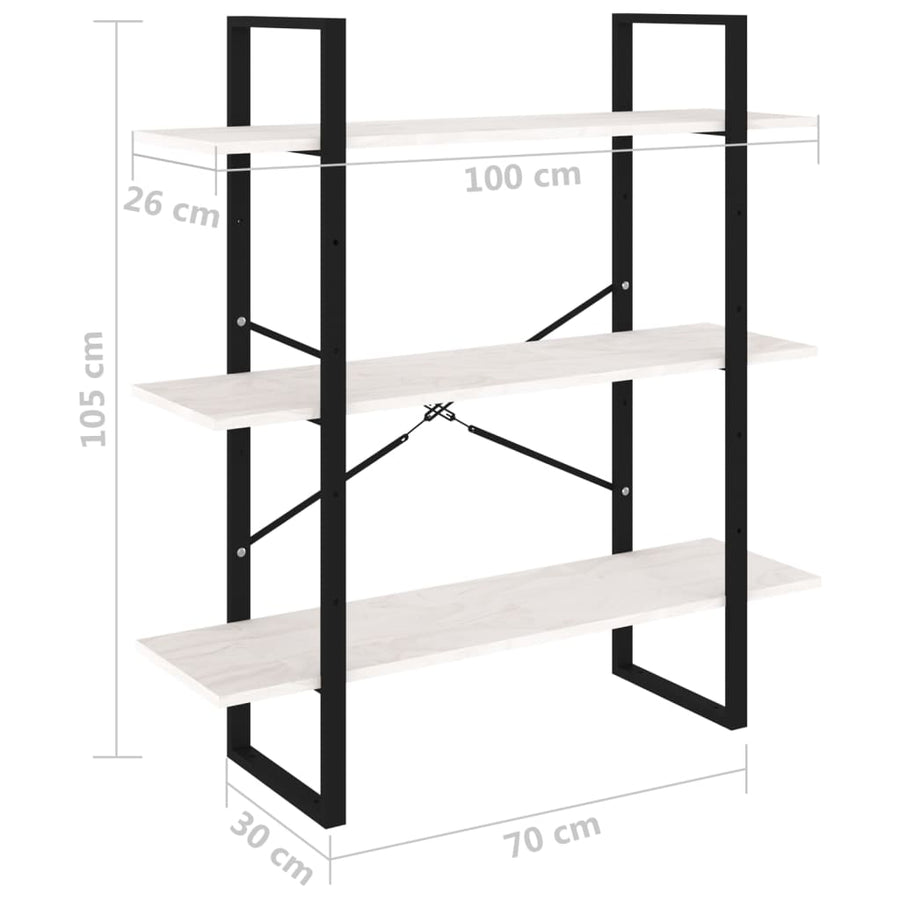 Boekenkast met 3 schappen 100x30x105 cm massief grenenhout wit 100 x 30 x 105 cm solid pine wood