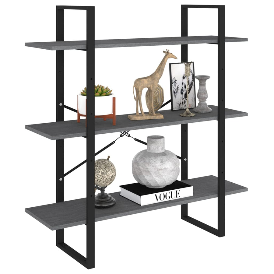 Boekenkast met 3 schappen 100x30x105 cm grenenhout grijs 100 x 30 x 105 cm solid pine wood