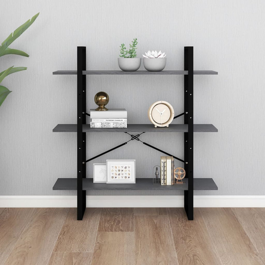 Boekenkast met 3 schappen 100x30x105 cm grenenhout grijs 100 x 30 x 105 cm solid pine wood