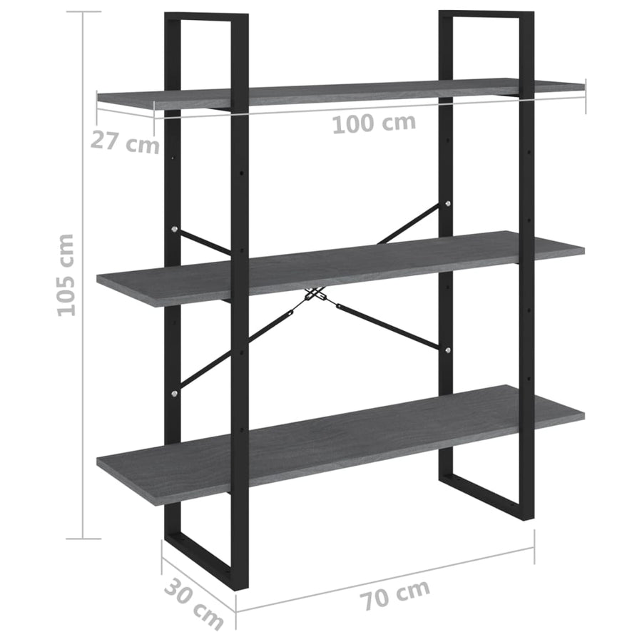 Boekenkast met 3 schappen 100x30x105 cm grenenhout grijs 100 x 30 x 105 cm solid pine wood