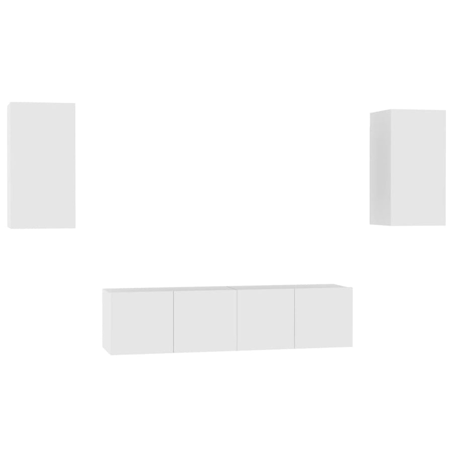 4-Delige Tv-Meubelset Bewerkt Hout 120 cm Wit