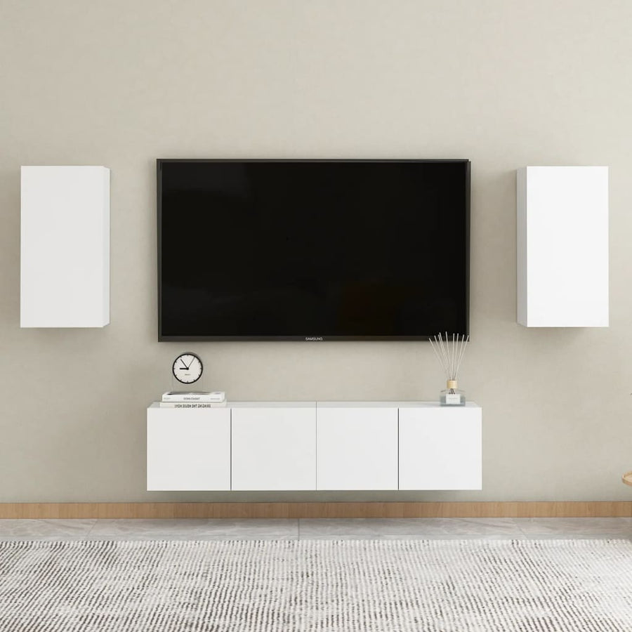 4-Delige Tv-Meubelset Bewerkt Hout 120 cm Wit