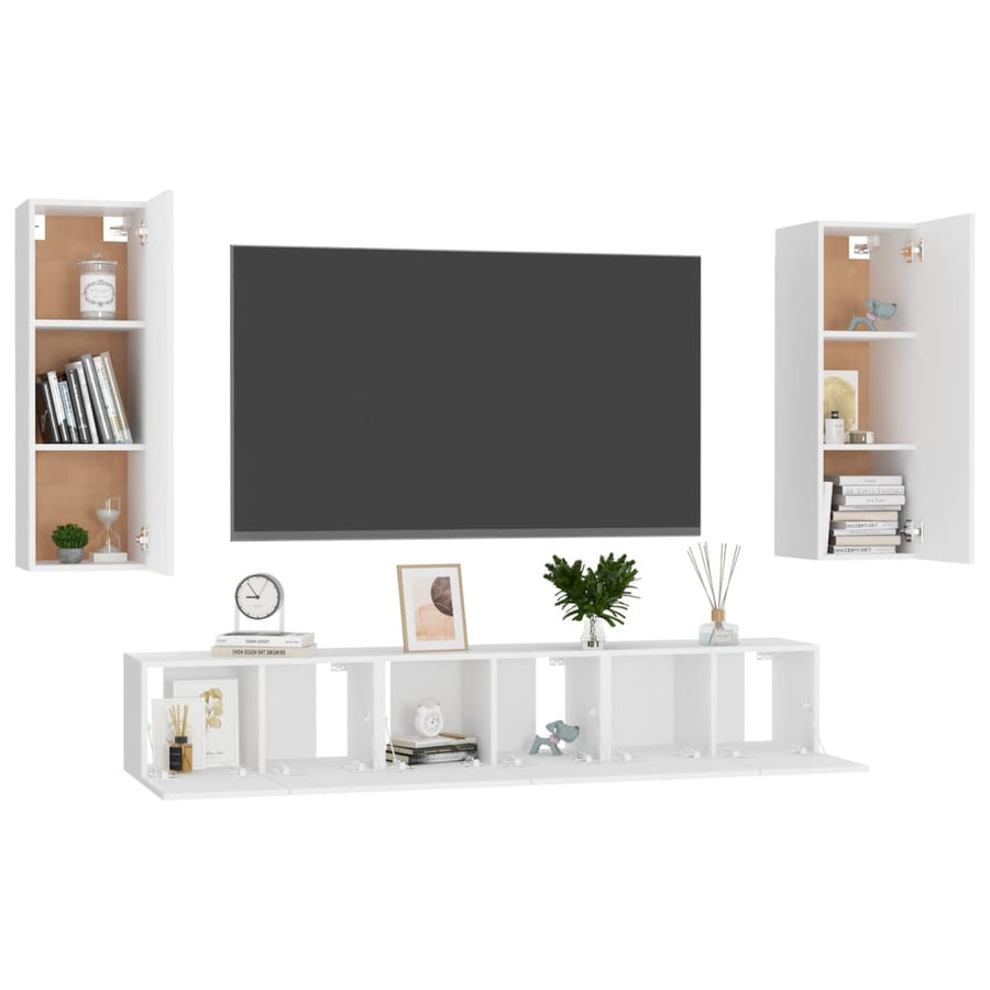 5-Delige Tv-Meubelset Bewerkt Hout 60 x 30 x 30 cm (3 pcs) Wit