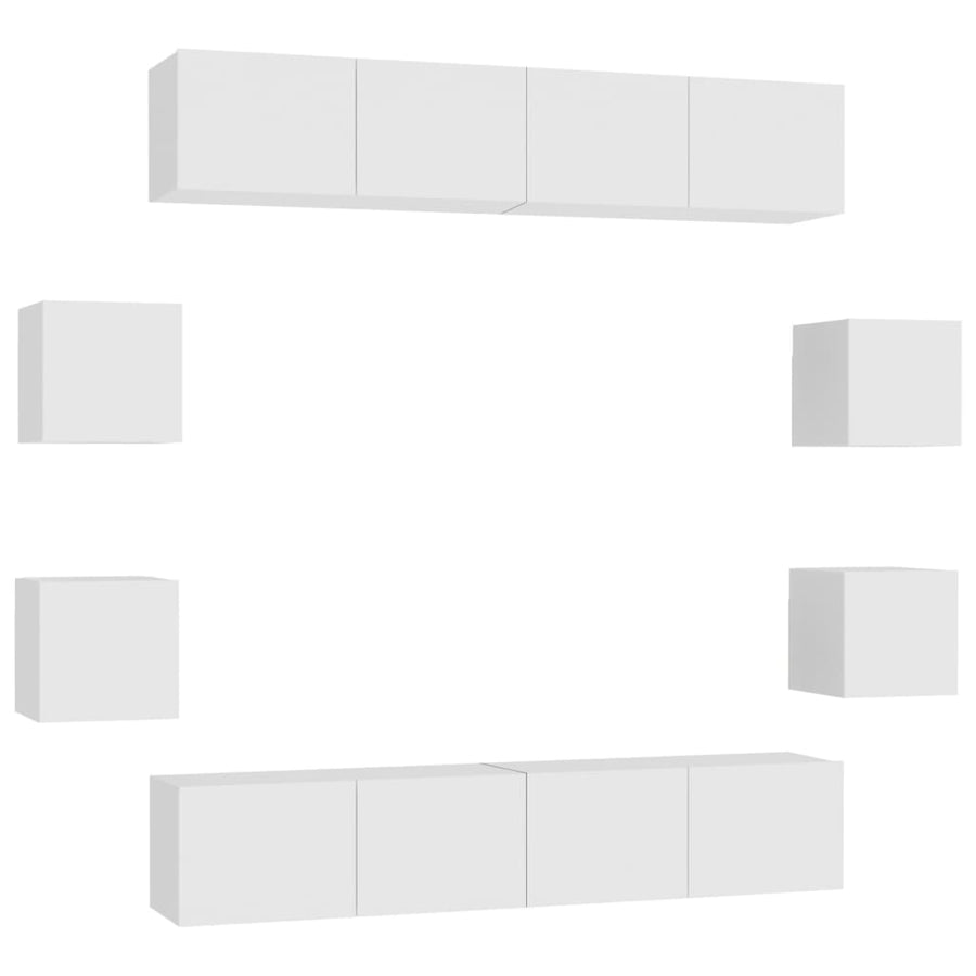 8-Delige Tv-Meubelset Bewerkt Hout 80 x 30 x 30 cm Wit
